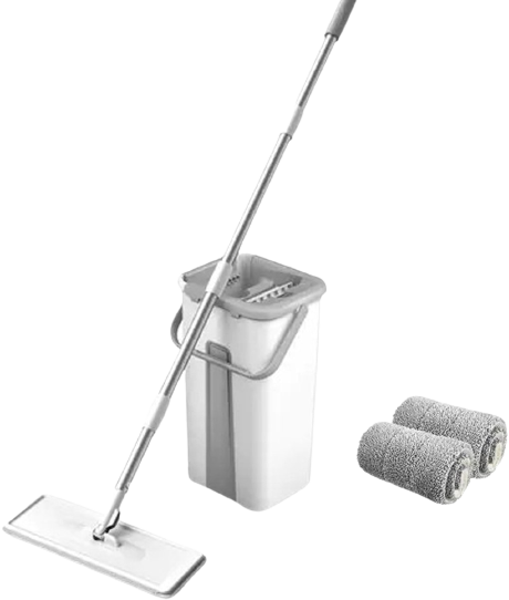 Borvat® | Auto Clean Mop | Dweil | 2 in 1 dweilsysteem | Voor alle vloertypes | 360° draaibare kop | wit |  Inc 2 Microvezeldoeken